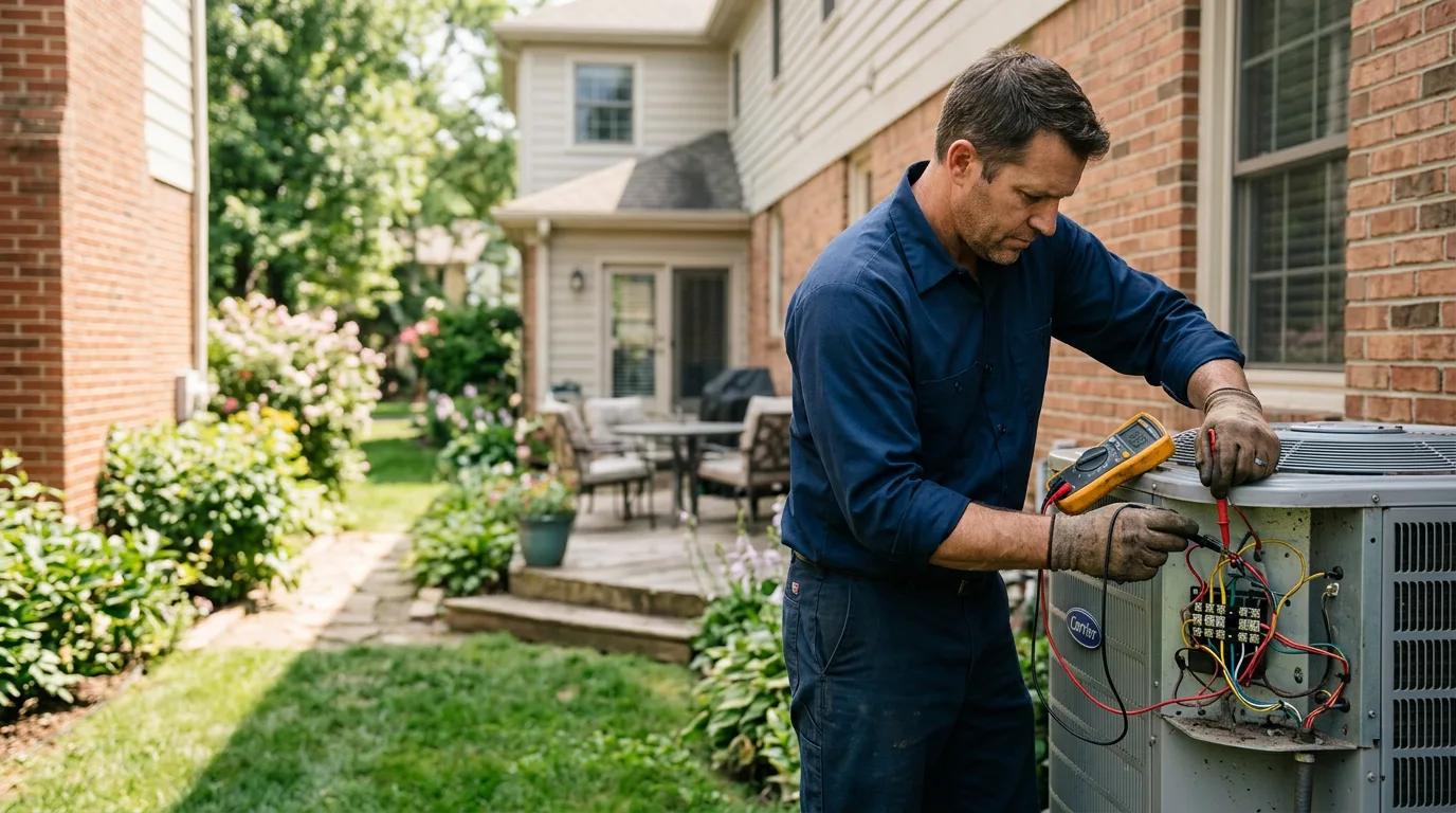 HVAC technician working in a home in Wisconsin